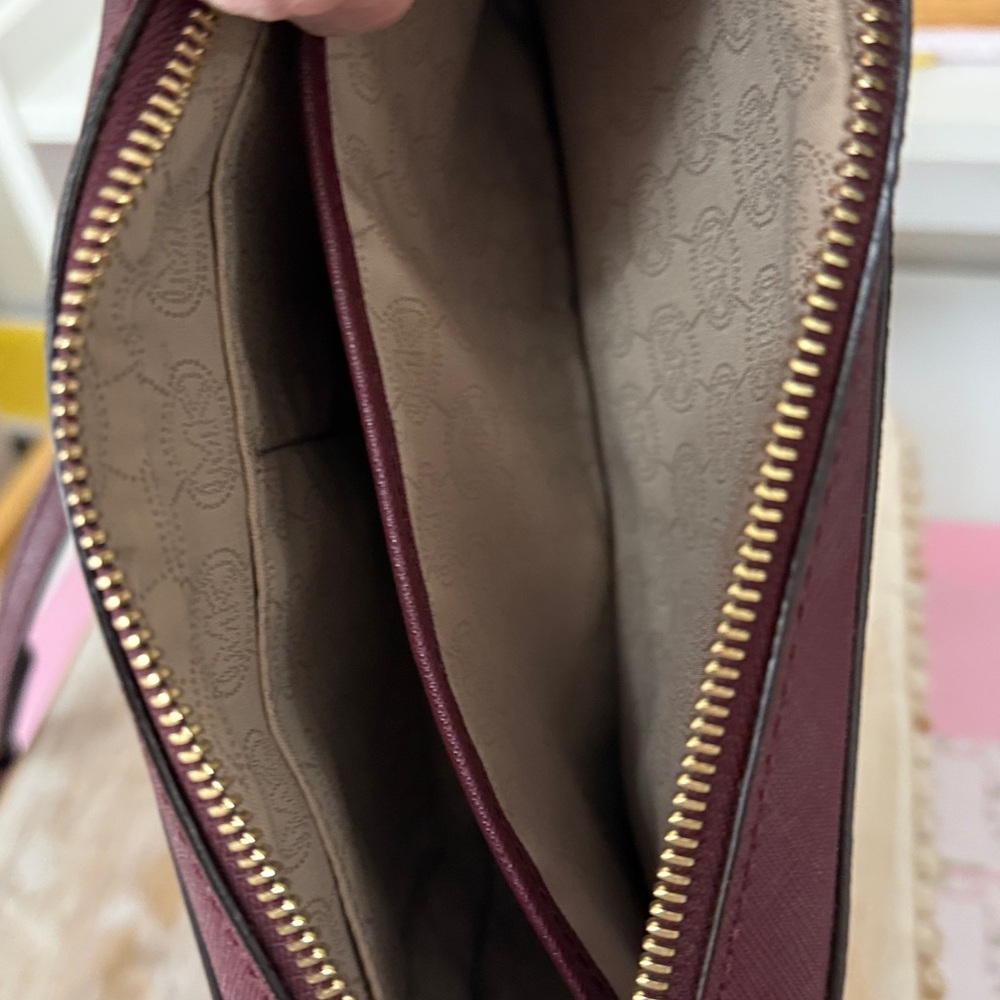 Michael Kors Wine Saffiano Leather Crossbody with Gold Chain - Picture 7 of 10